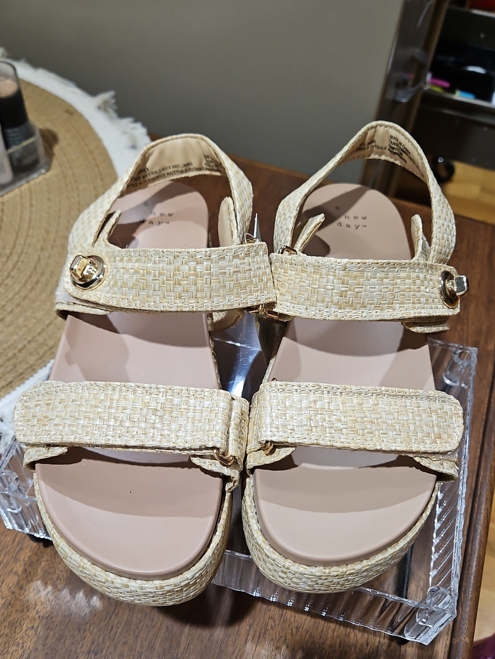 a new day Beige Straw-Effect Platform Sandals
